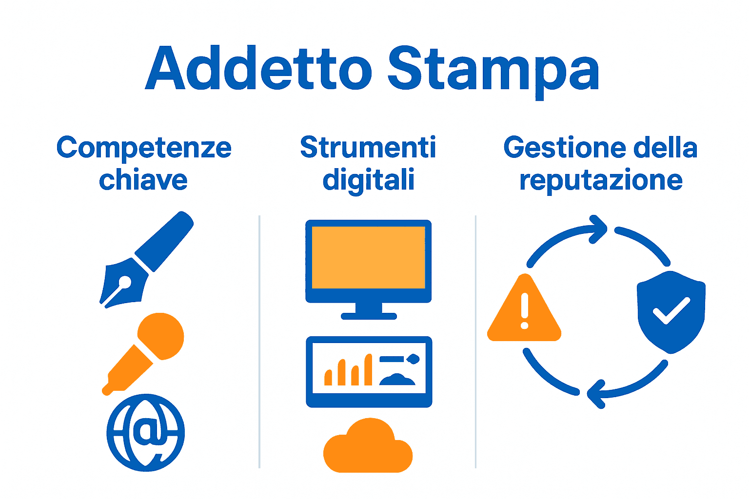 Infografica sui ruoli e strumenti dell'ufficio stampa moderno