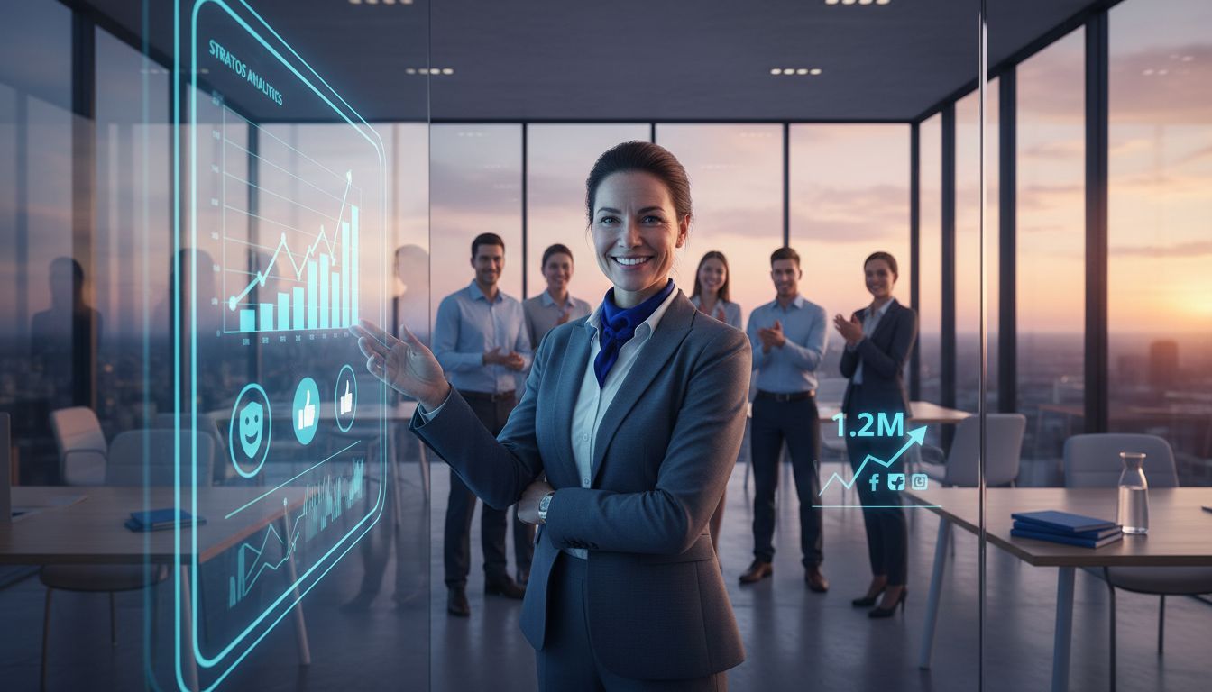 Professional presenting brand reputation metrics