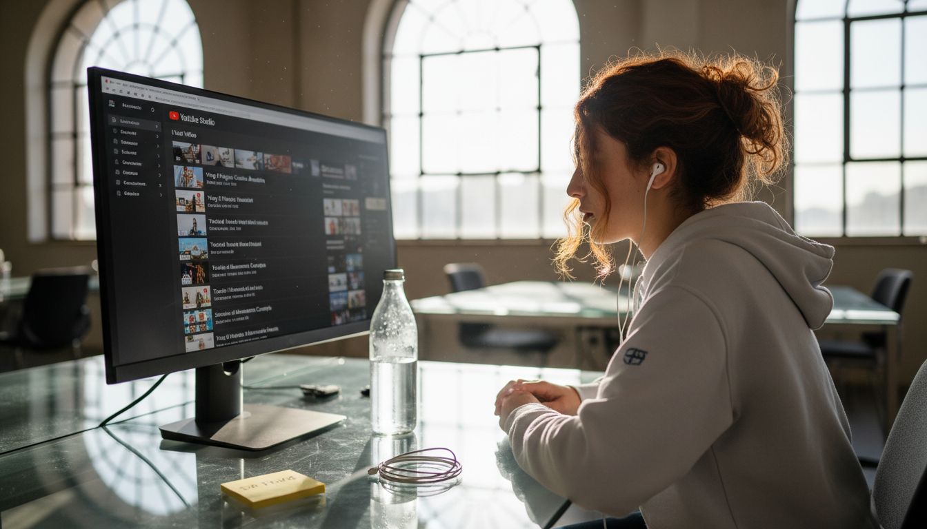 Donna che cerca un video all’interno di YouTube Studio