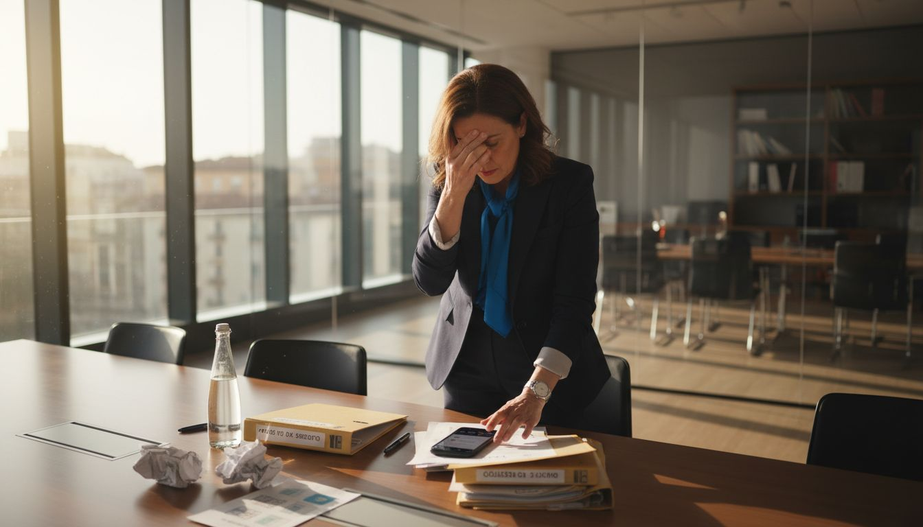 Il responsabile appare visibilmente sotto pressione durante la riunione