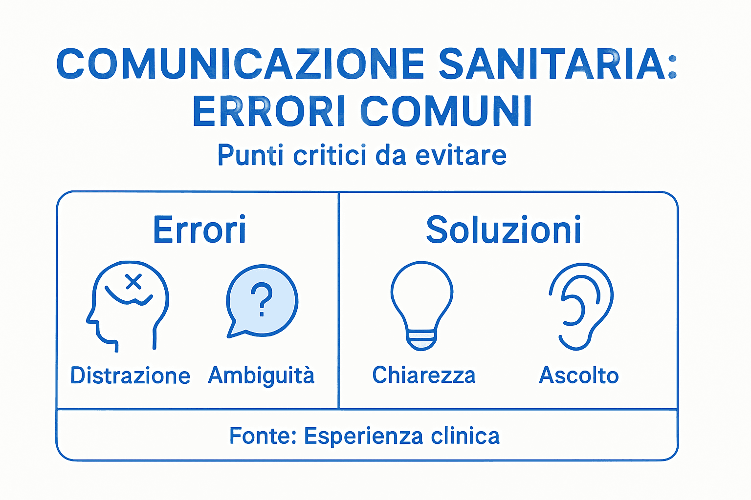 Guida visiva agli errori più comuni nella comunicazione sanitaria e alle strategie per evitarli