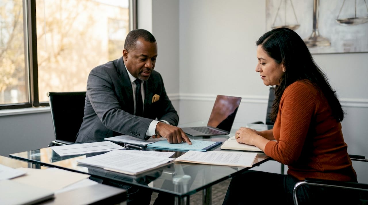Attorney explaining legal grounds to client