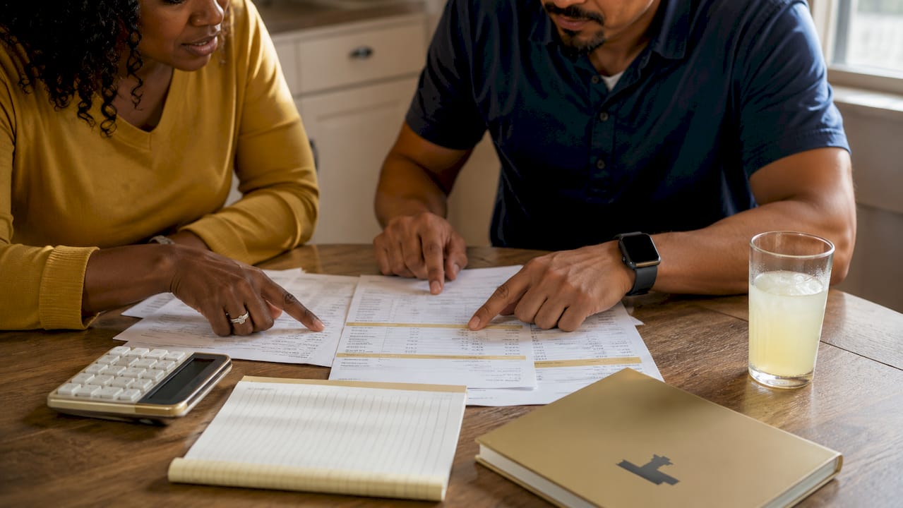 Hands discussing cost documents at a table