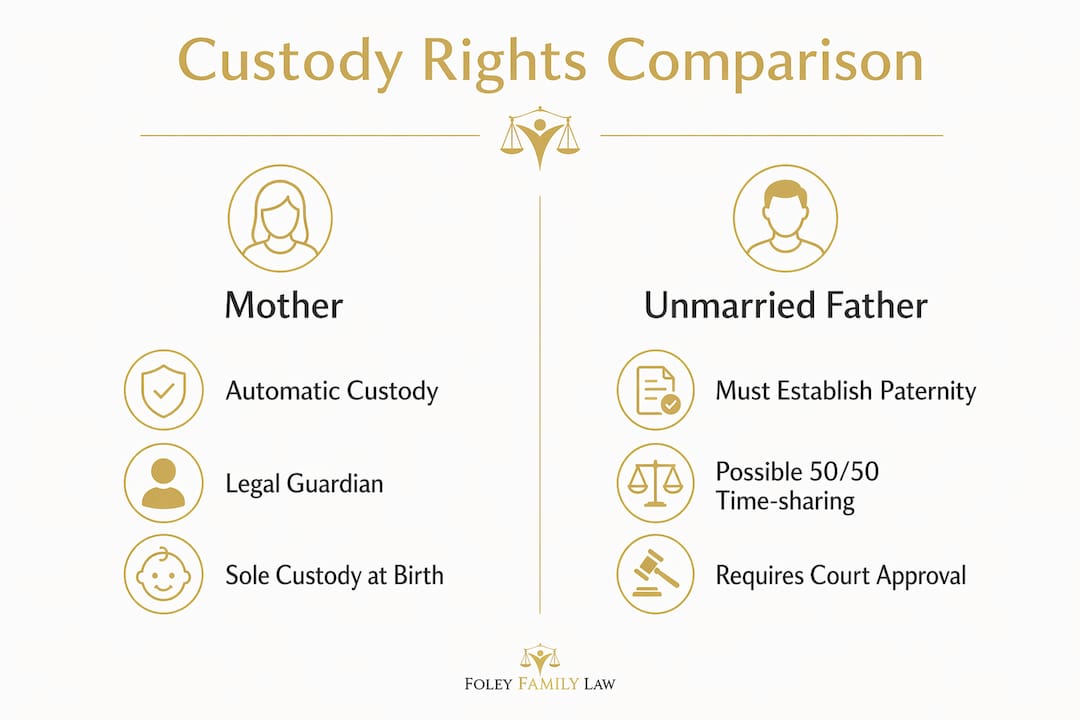 Infographic comparing custody rights for mother and father