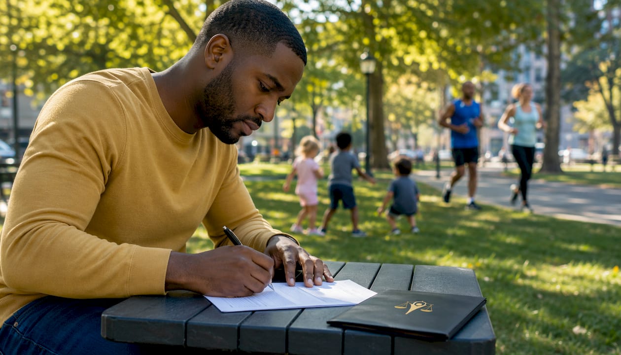 African American father signing paternity forms