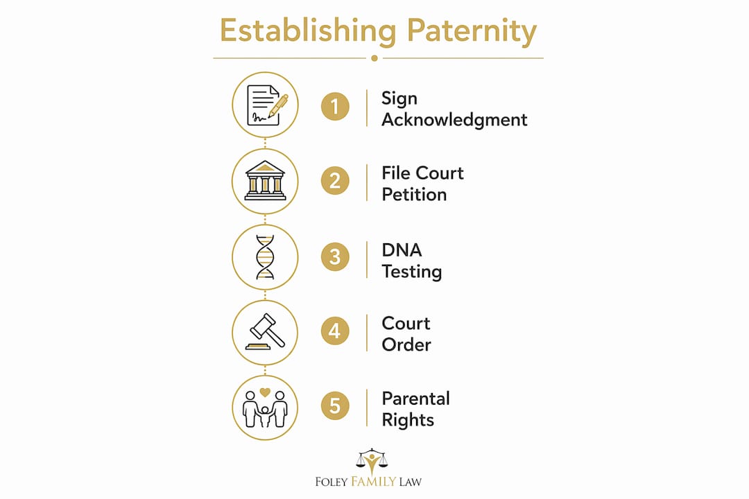 Infographic outlining steps to establish paternity in Florida