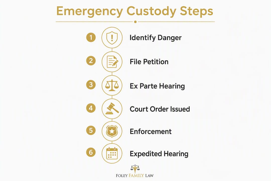 Step-by-step infographic on emergency custody process