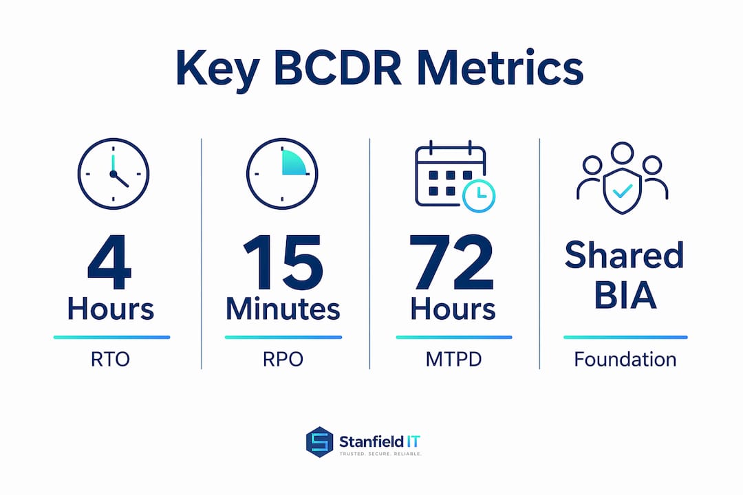 Infographic with key business continuity and disaster recovery metrics