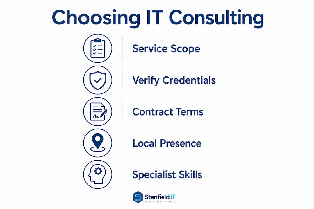 Infographic illustrating steps to choose IT consulting services in Sydney