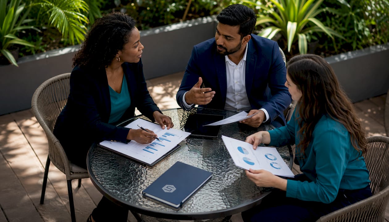 Diverse IT team collaborating on security strategy