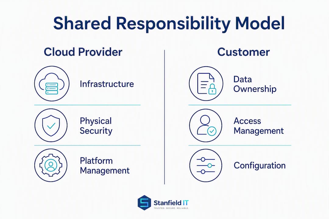 Infographic illustrating cloud provider vs customer responsibilities in the shared responsibility model