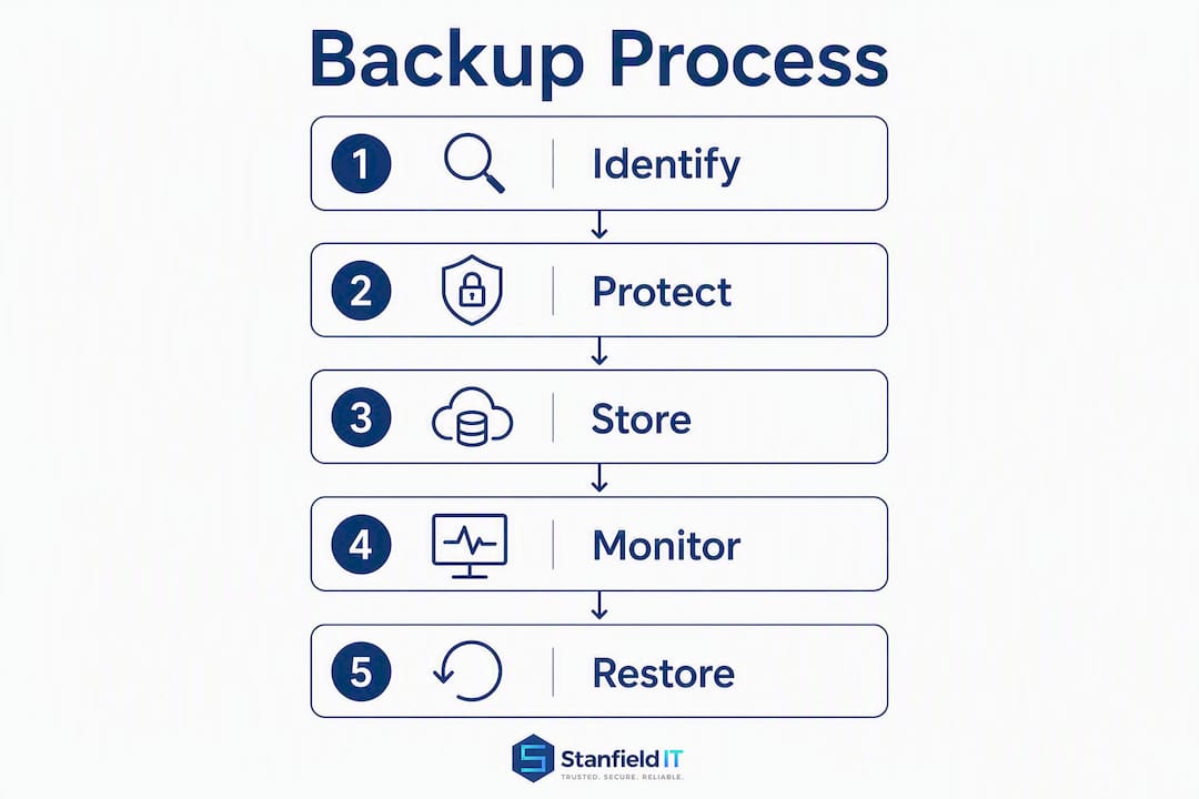 Infographic showing Microsoft 365 backup process steps