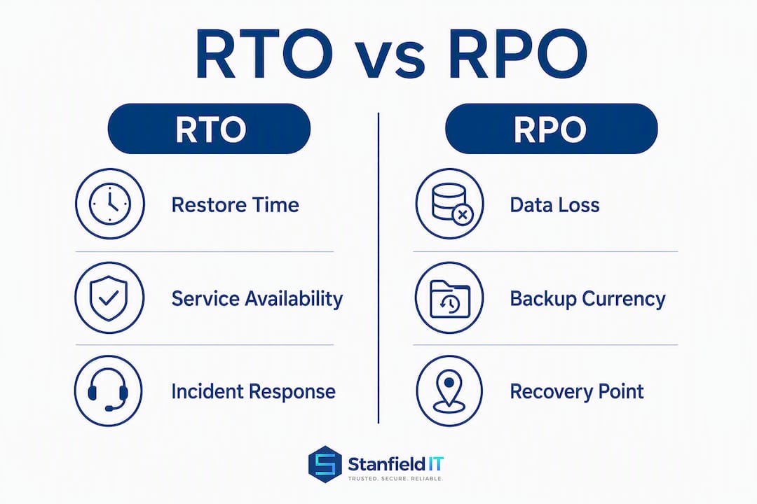 Infographic comparing RTO and RPO key points