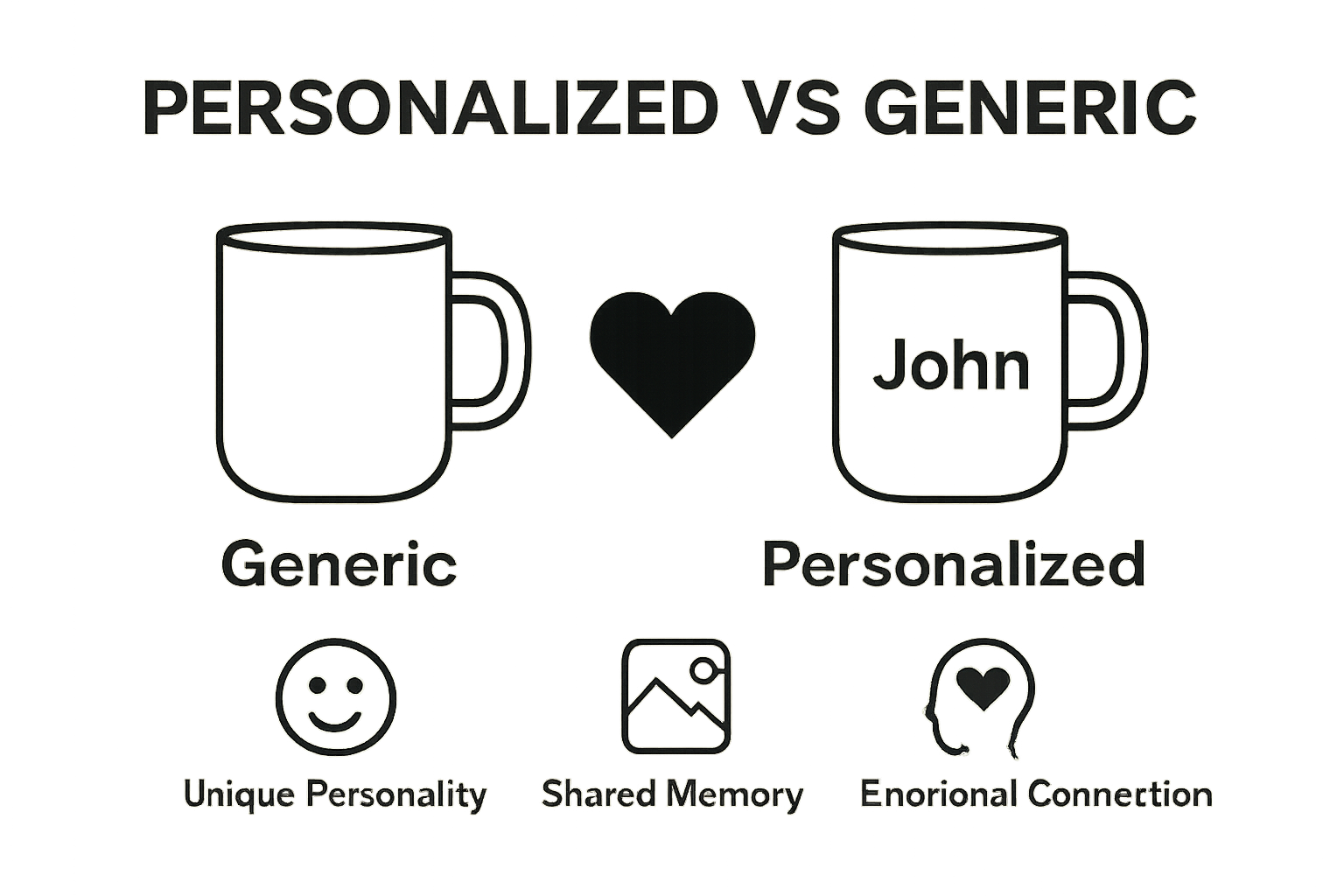 Comparison of generic versus personalized gifts with icons showing emotional impact