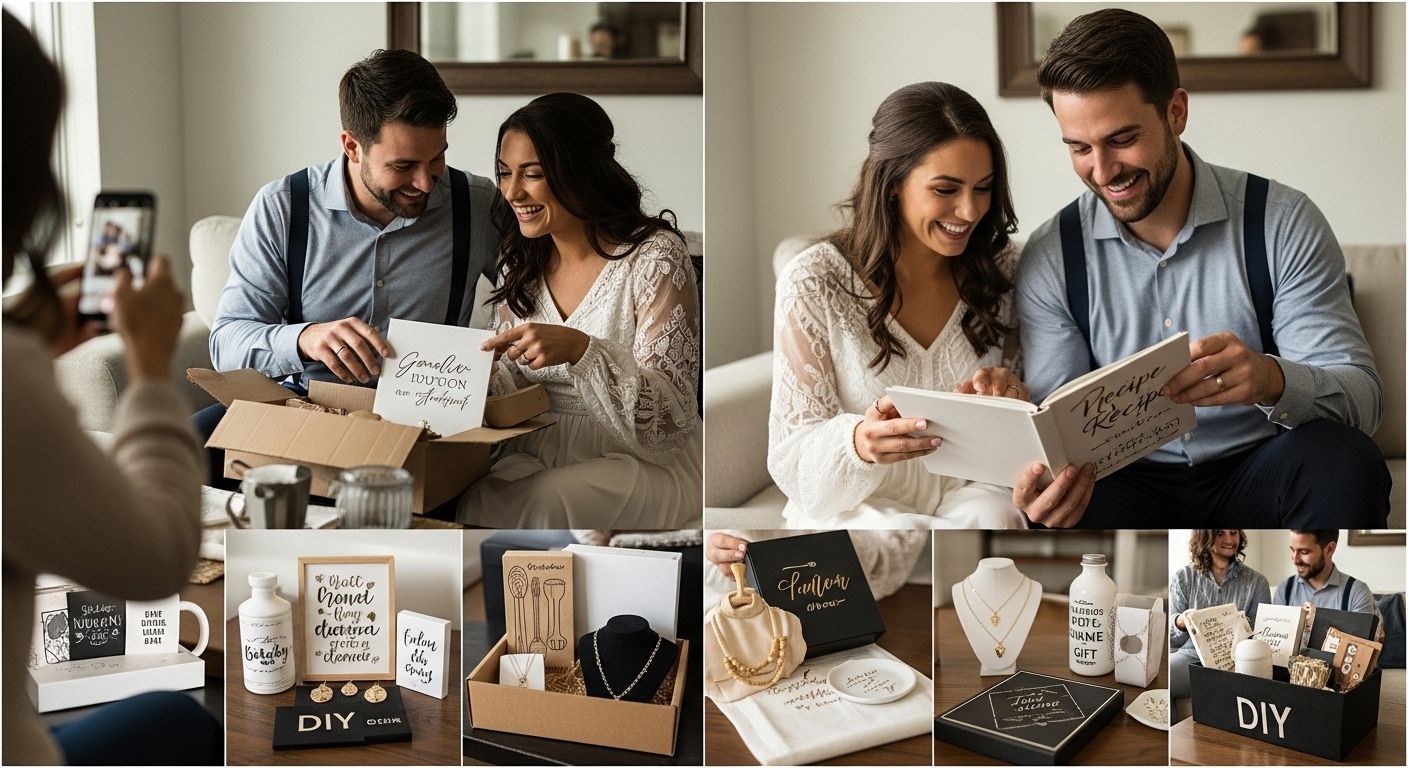 gifts for newlyweds, couple opening presents, personalized wedding gifts