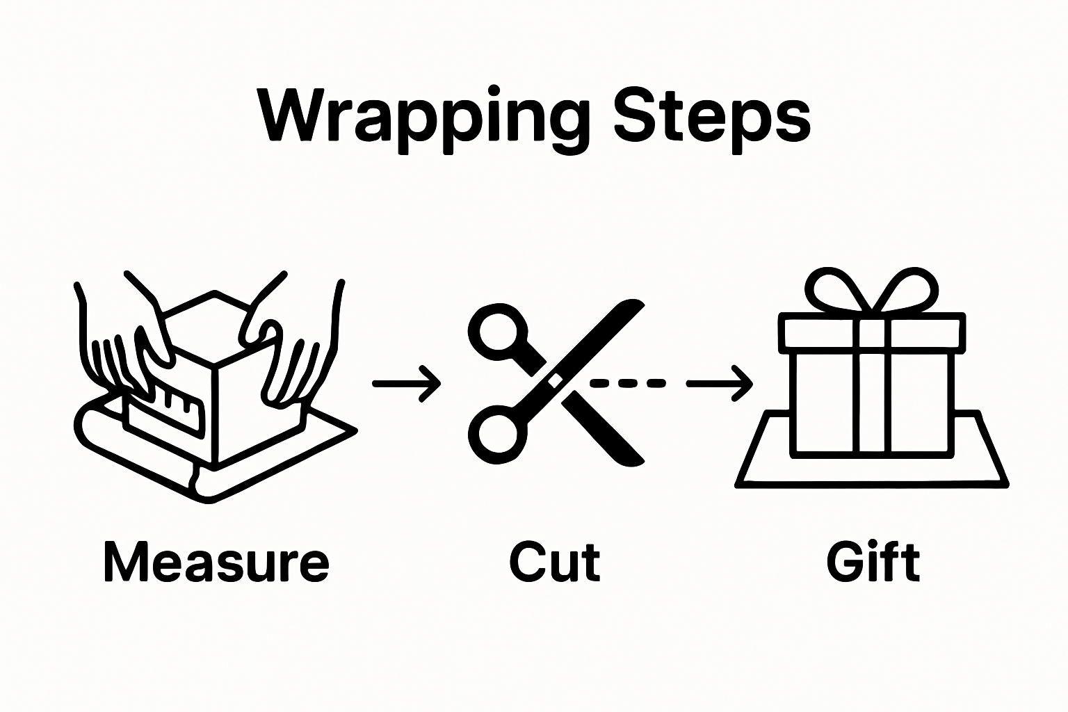 Infographic showing steps for measuring and cutting wrapping paper