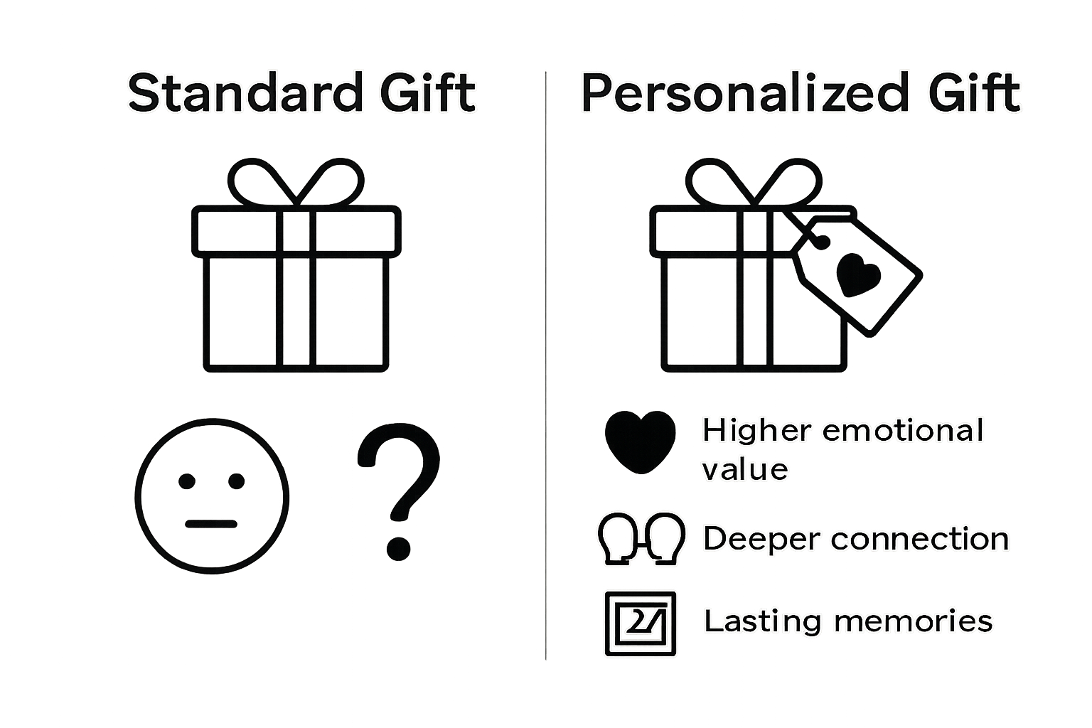 Comparison chart standard vs personalized gifts
