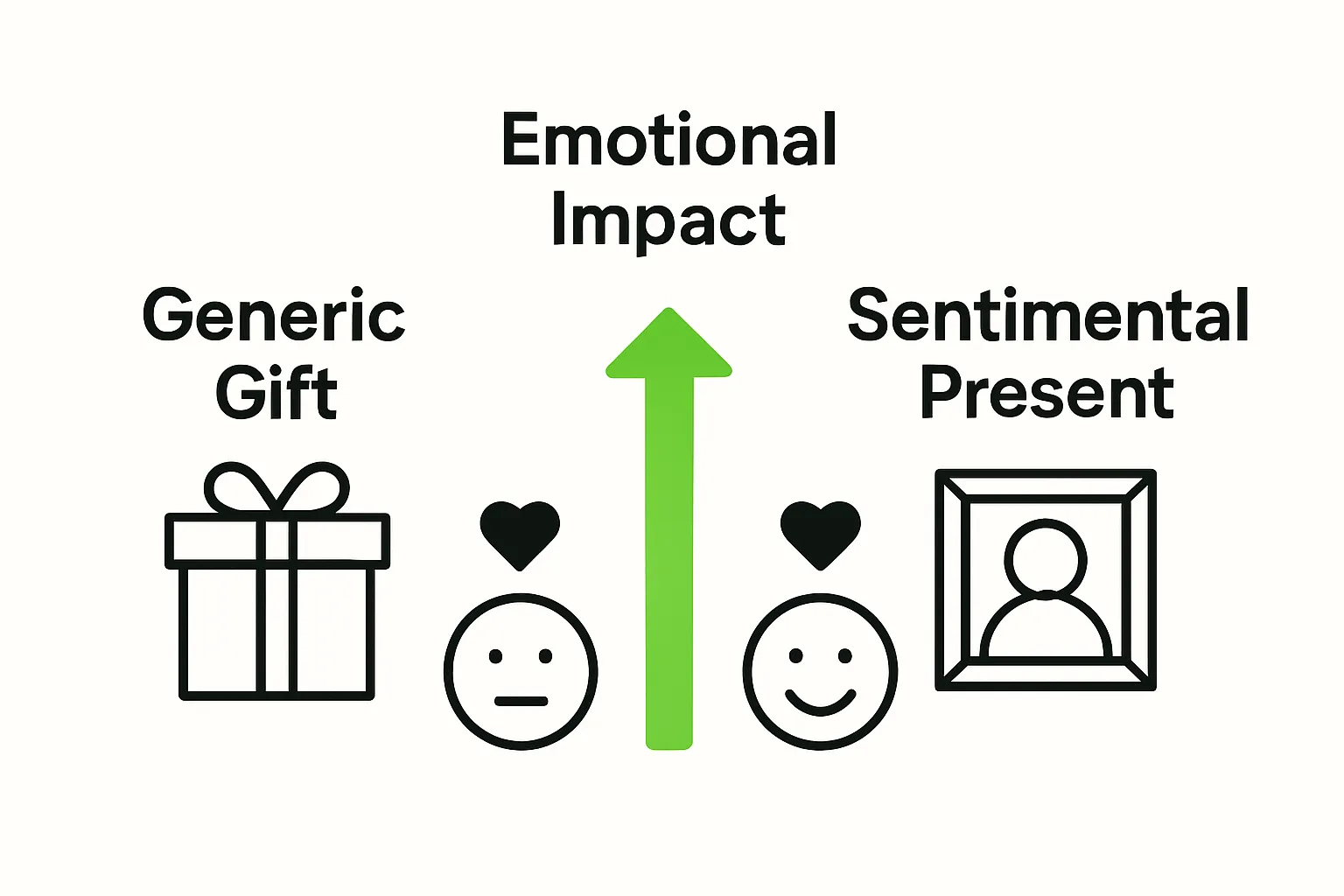 Comparison of generic vs sentimental gifts with contrasting icons and expressions