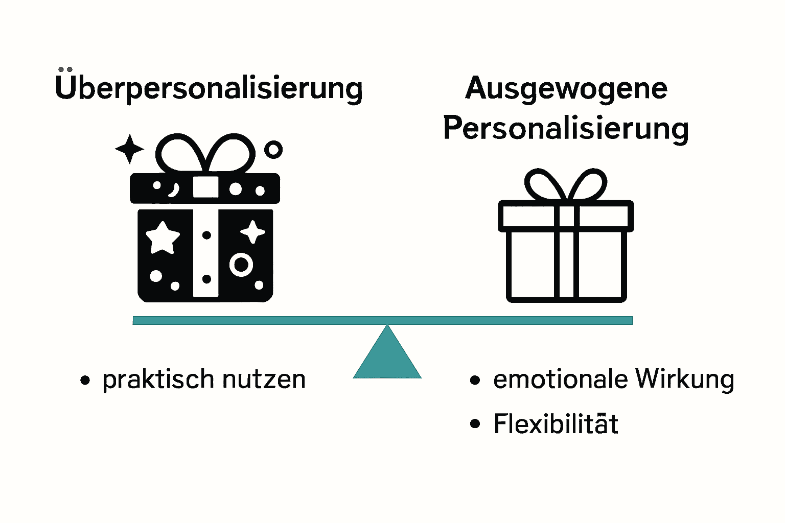 Infografik: Überpersonalisierung vs. ausgewogene Personalisierung bei Geschenken