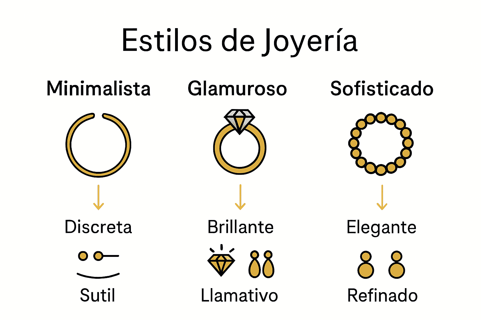 Infografía de estilos de joyería para esposa comparando opciones.