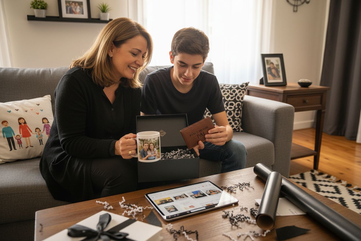 family receiving personalized gifts