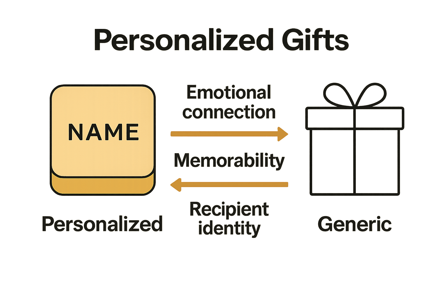 Infographic comparing personalized gifts versus generic gifts with icons and key benefits