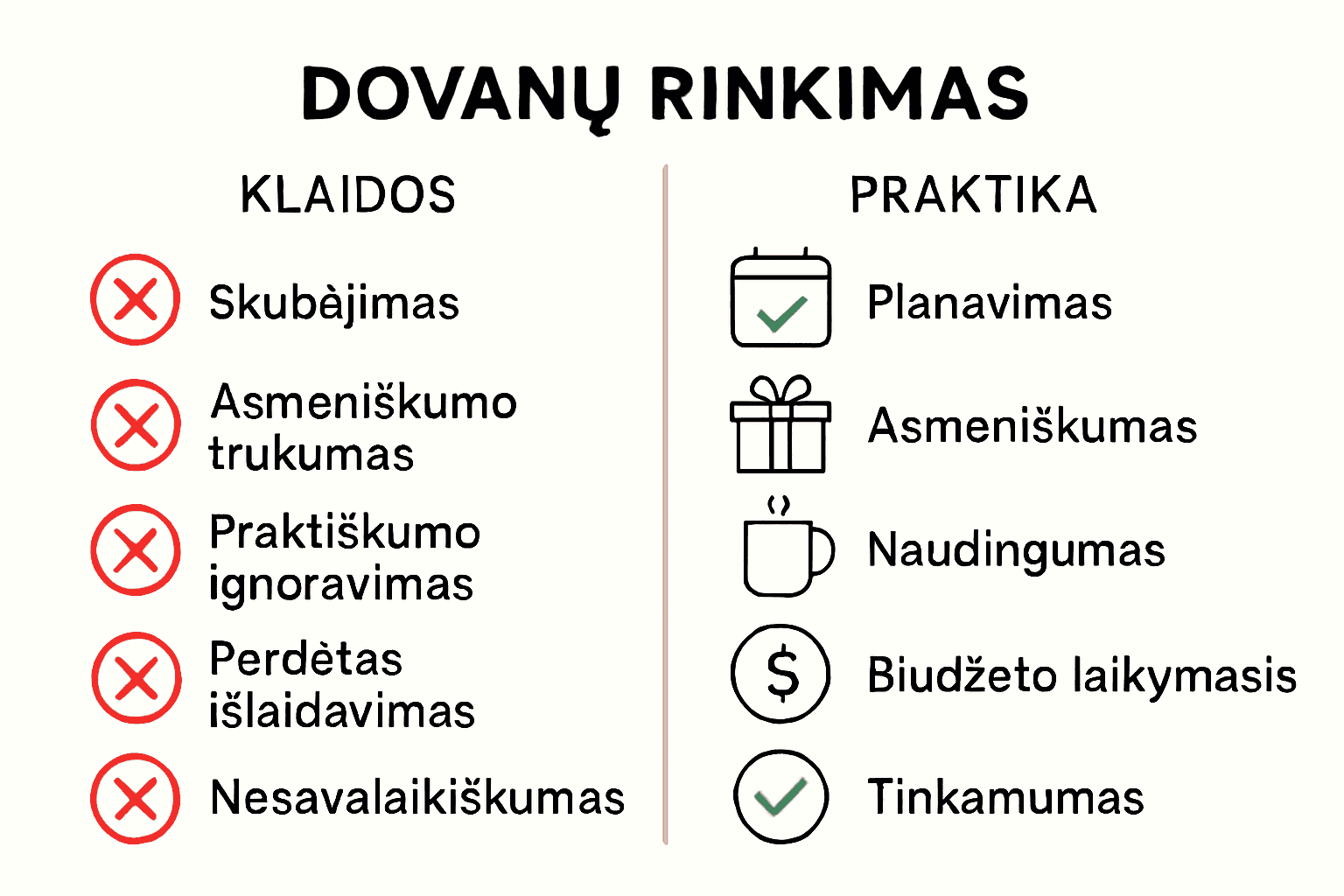 Infographic contrasting gift-buying mistakes and best practices.