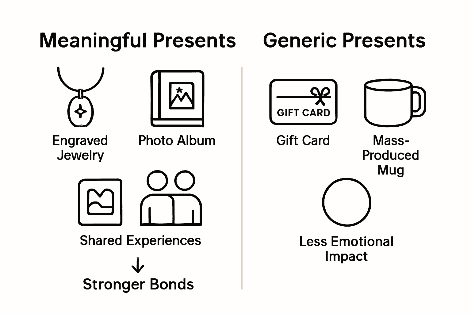 Infographic comparing personalized and generic gifts with icons and emotional outcomes.