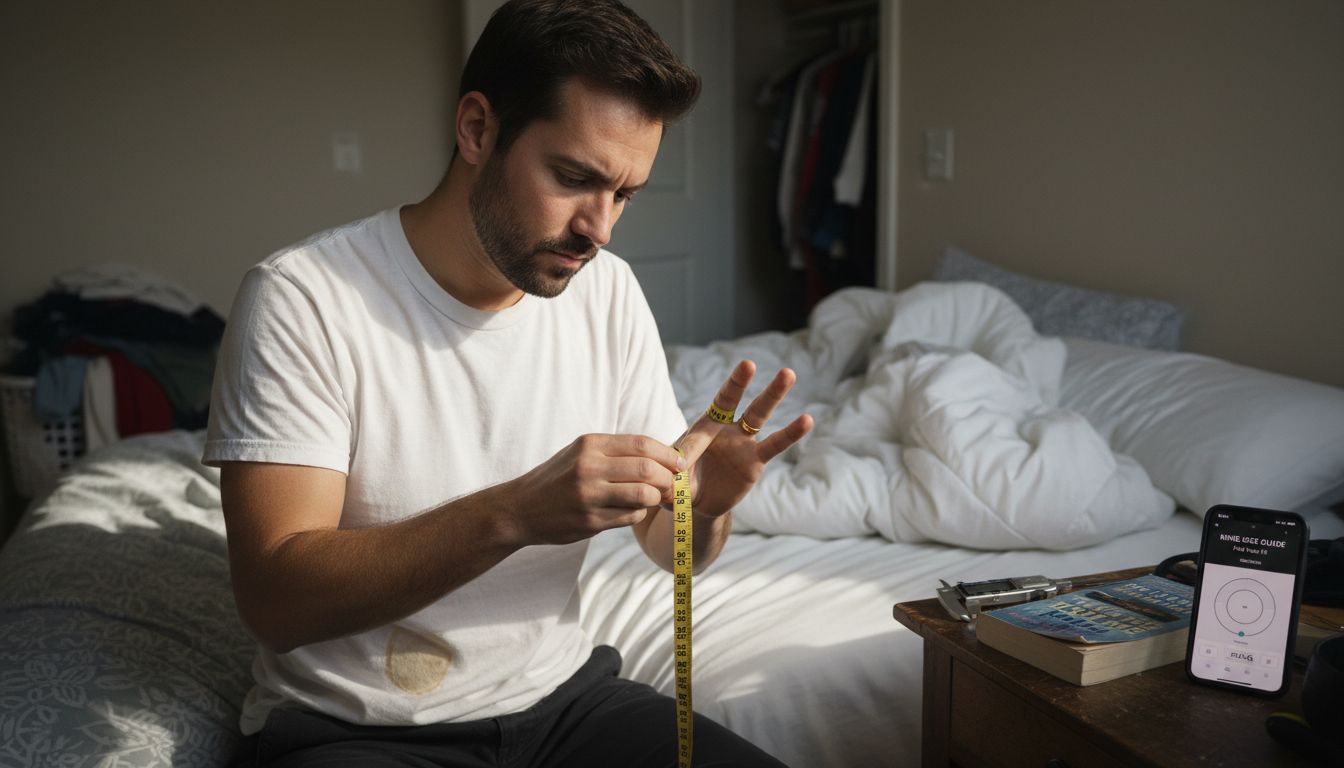 Man measuring finger for ring size
