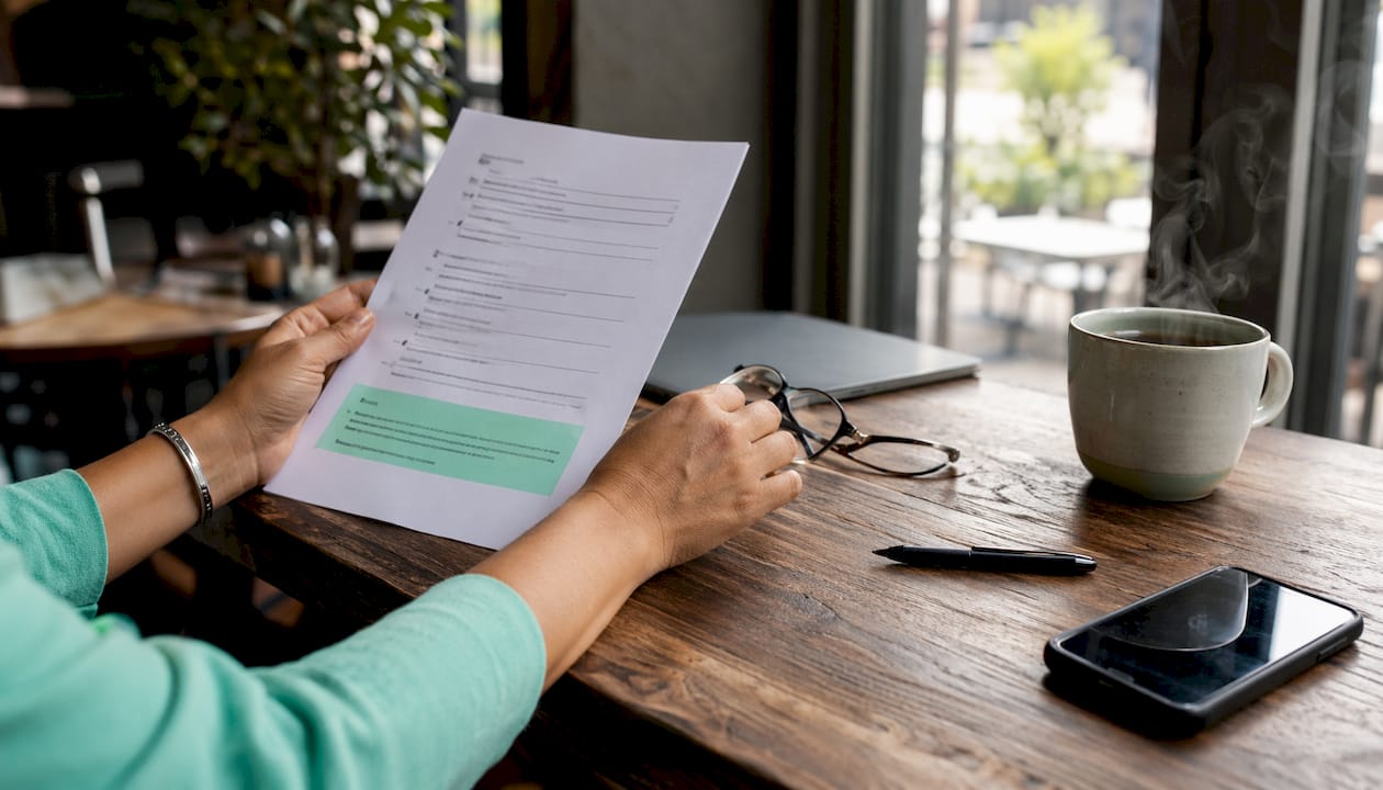 Hands holding questionnaire showing privacy notice overhead
