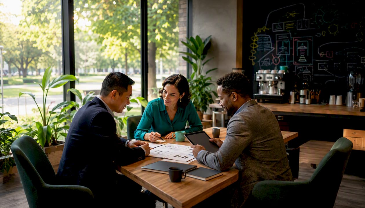 Accountants discussing portal features in meeting