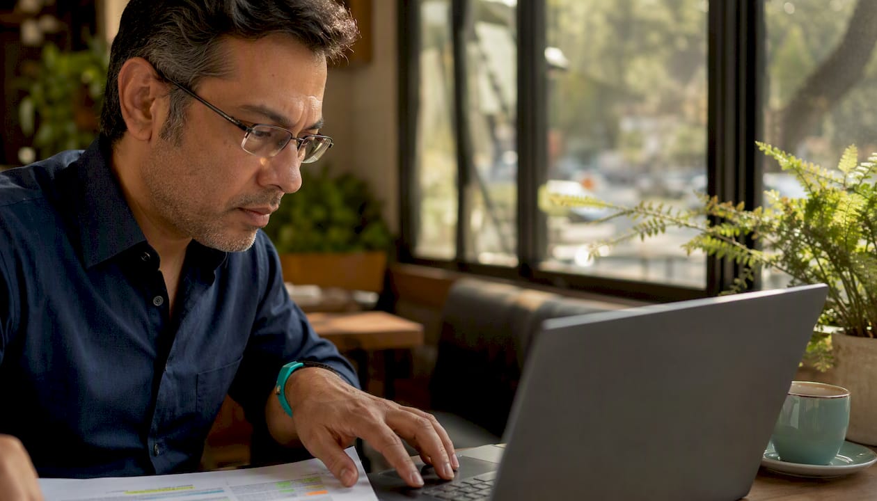 Man approving contract redlines in home office