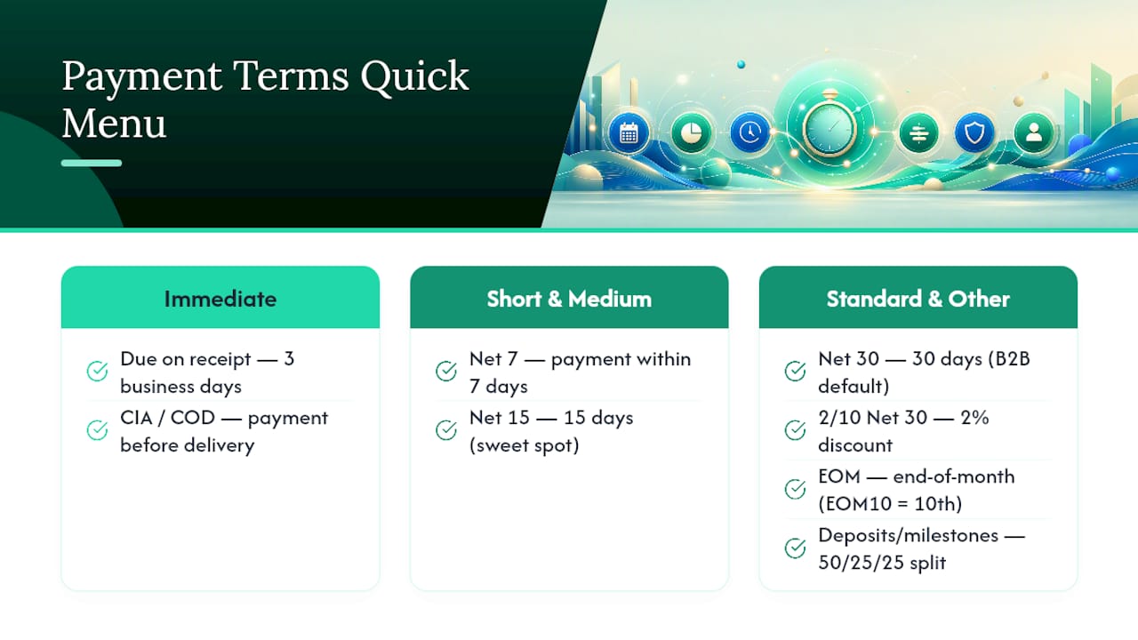 Client payment term types comparison diagram