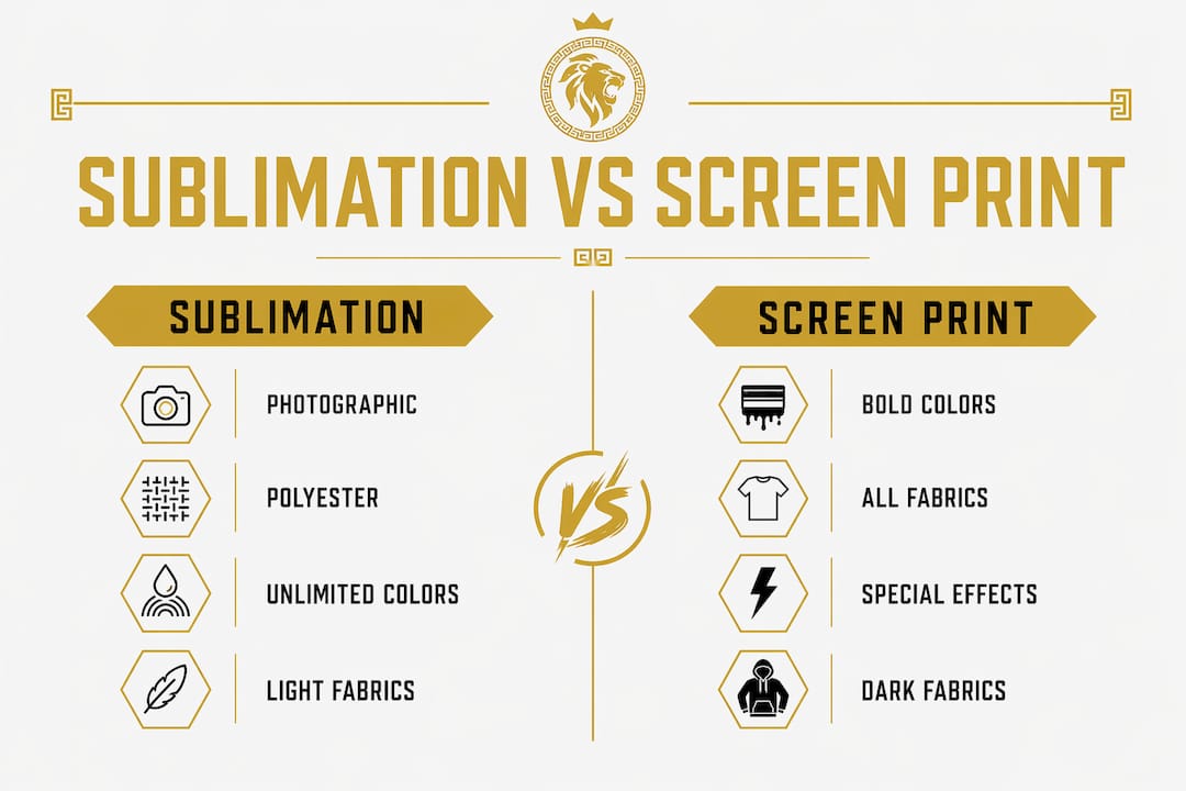 Infographic comparing sublimation and screen printing methods