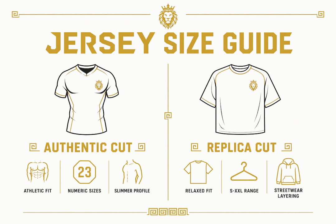 Infographic comparing authentic and replica jersey sizes