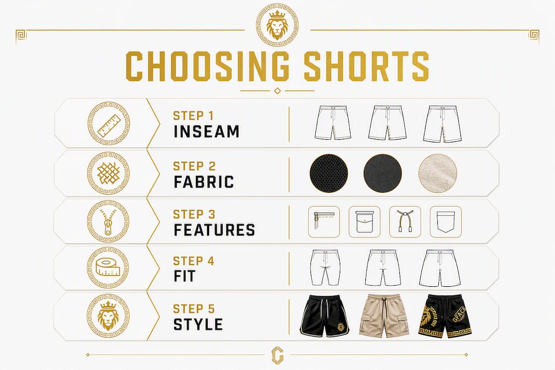 Infographic showing streetwear shorts selection steps