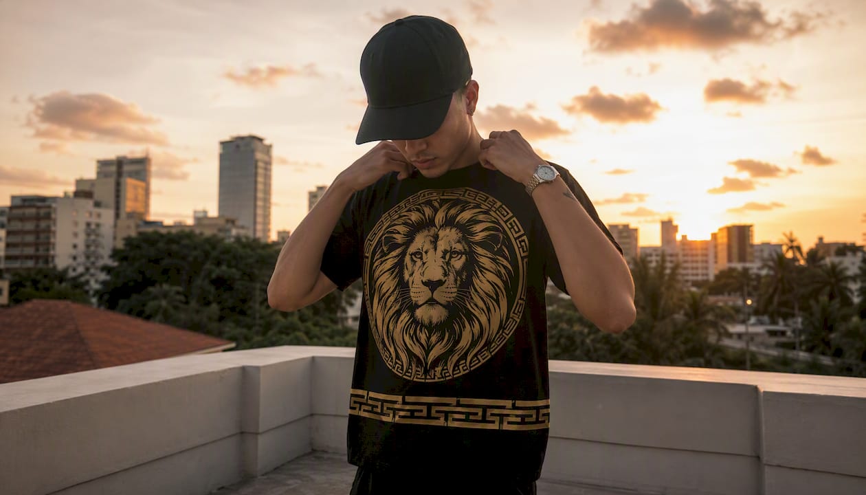 Gfacegear Boricua lion graphic streetwear outfit detail