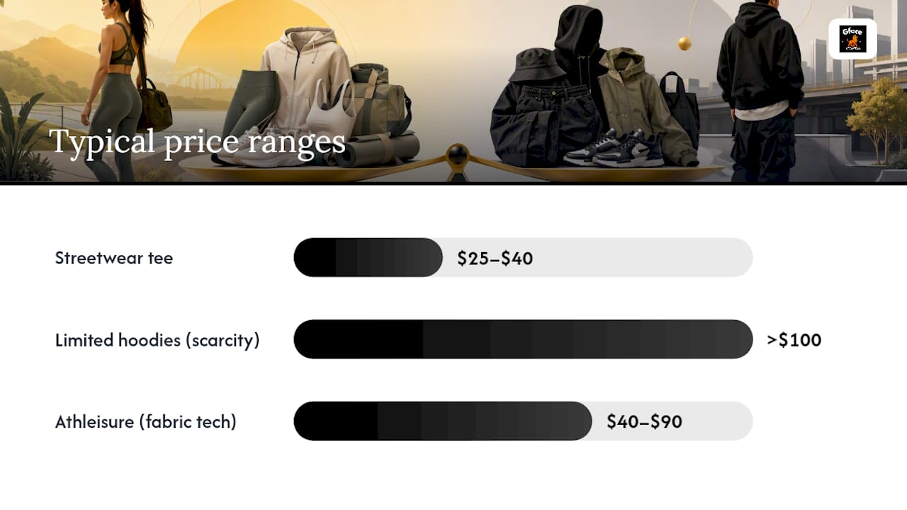 Pricing comparison of athleisure and streetwear items