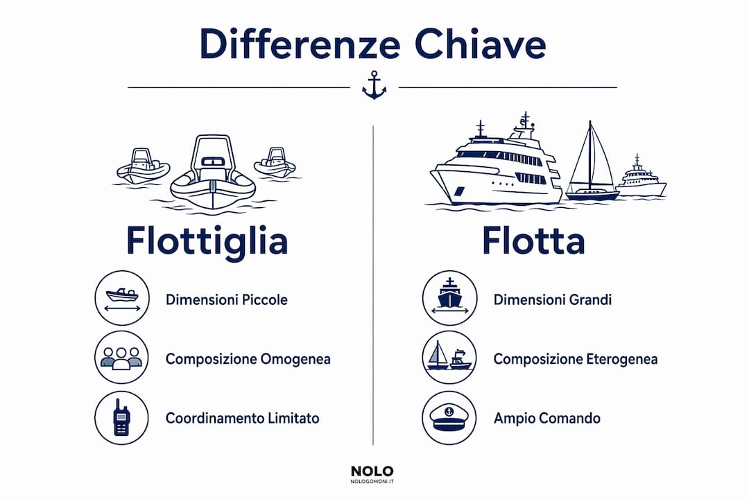 Infografica che illustra le principali differenze tra flottiglia e flotta