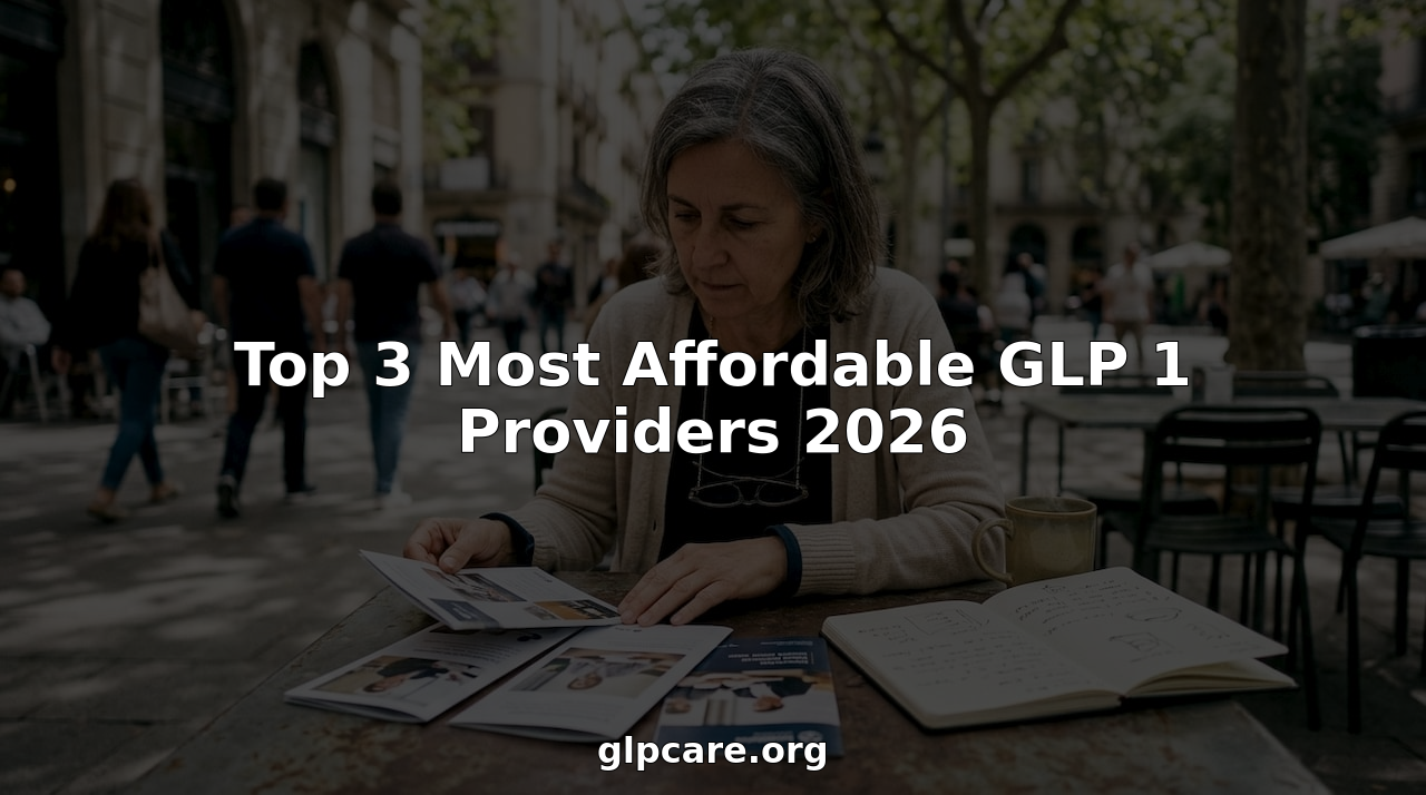 Woman reviewing GLP-1 provider brochures at kitchen table