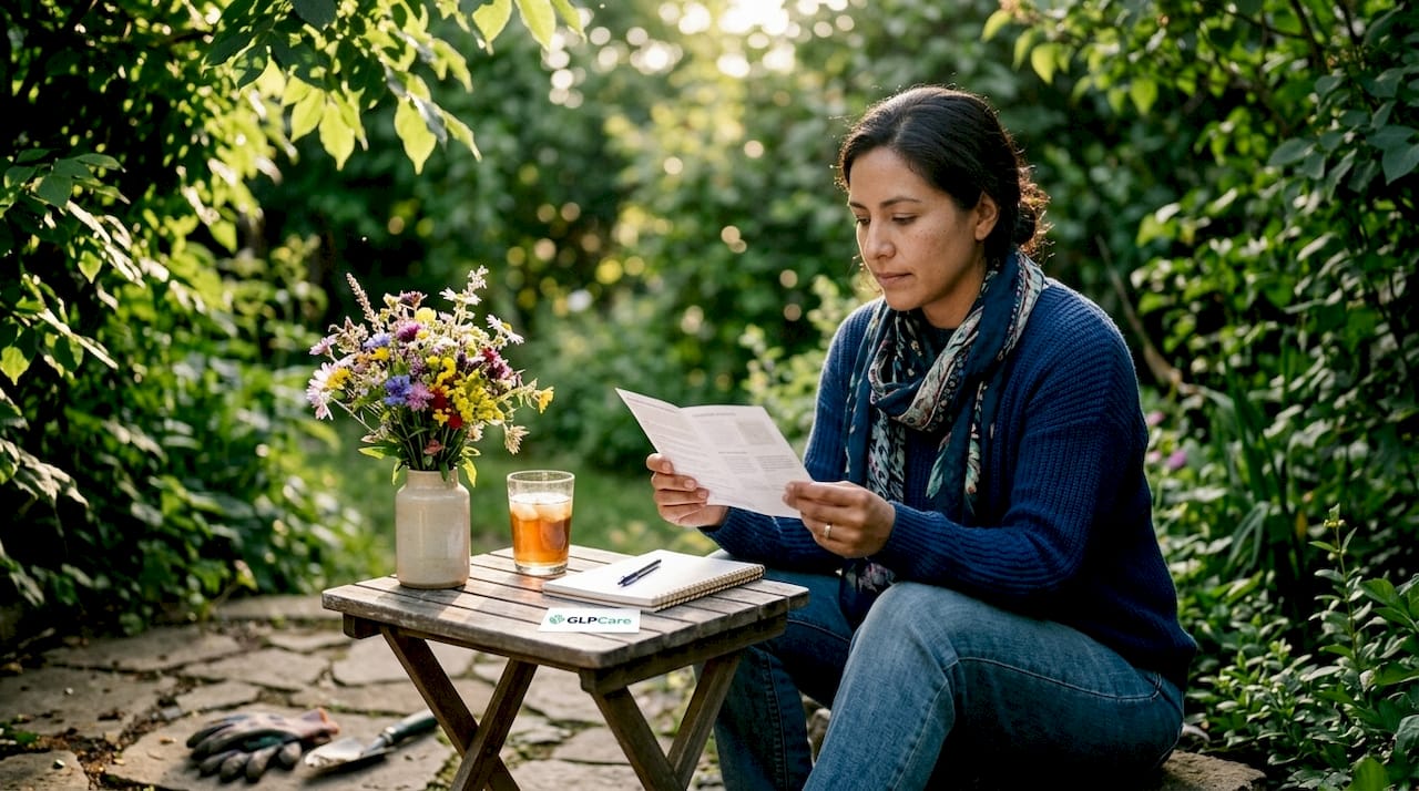 Woman reviewing genetic test at kitchen table