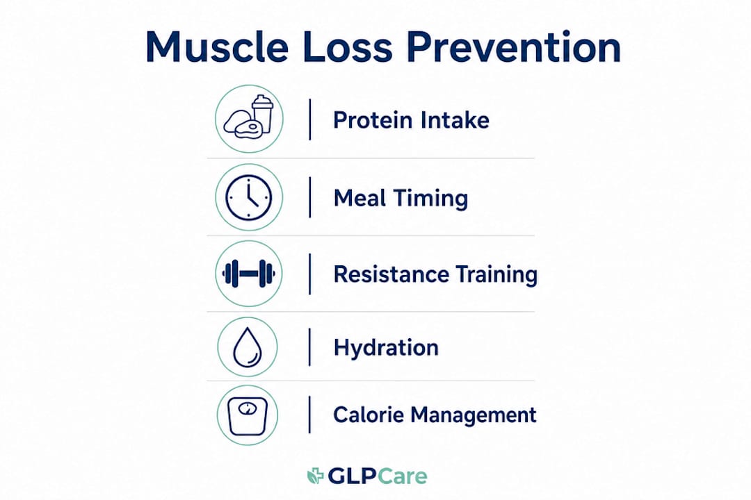 Infographic showing key steps to prevent muscle loss