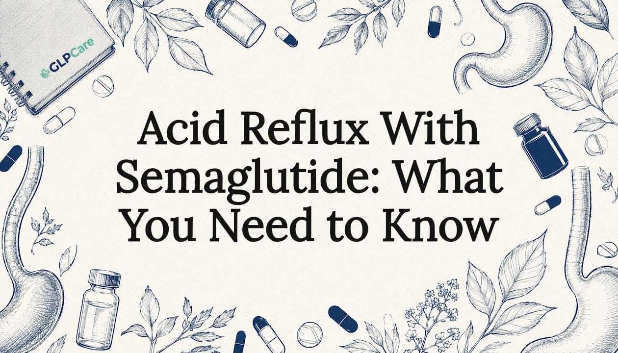 Decorative title card illustration for acid reflux and semaglutide article