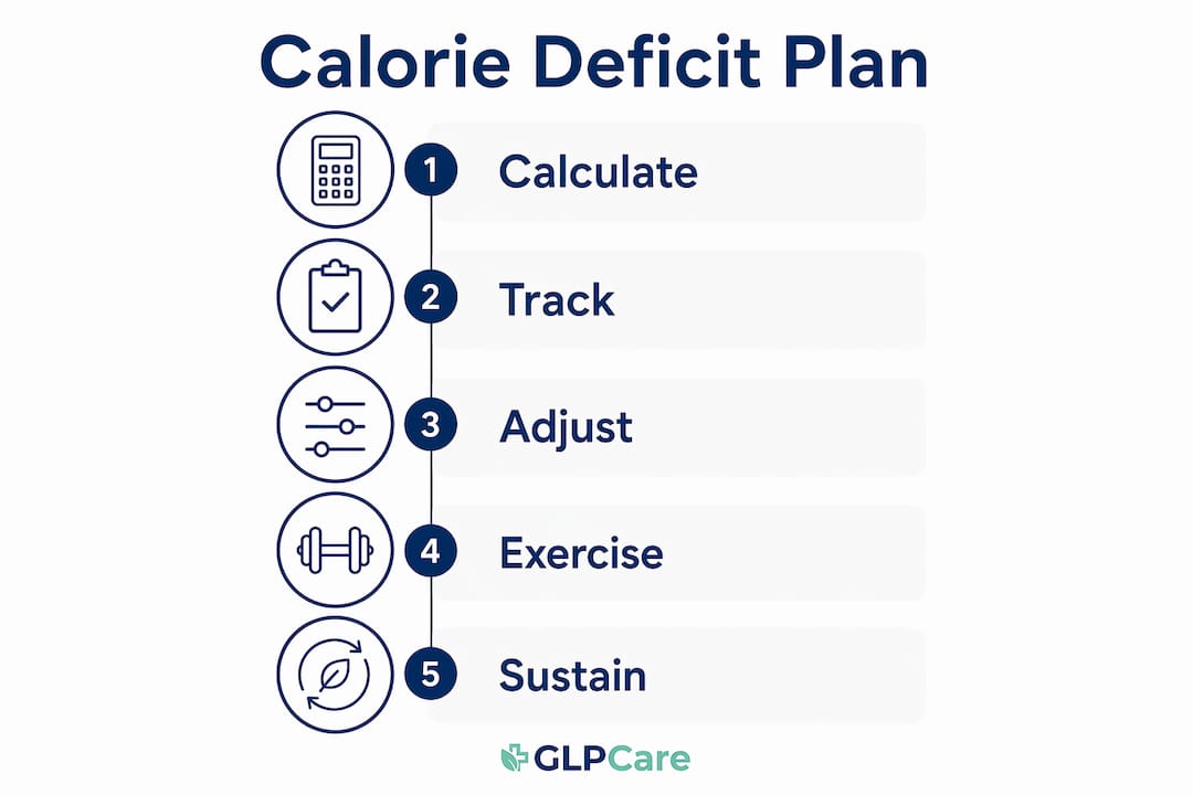 Infographic showing calorie deficit plan steps