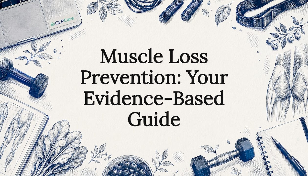 Decorative title card illustration with muscle and nutrition elements