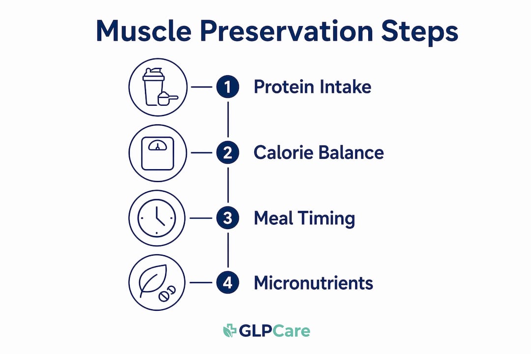 Infographic showing key steps to preserve muscle mass nutrition