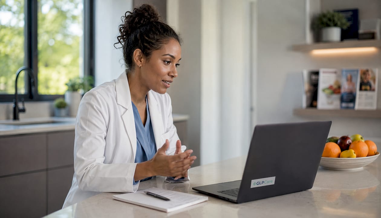 Clinician conducting telehealth weight management consultation