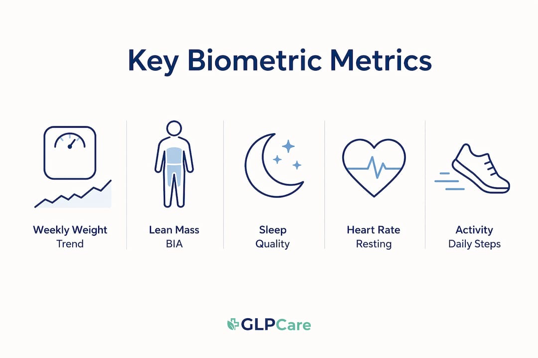 Infographic showing key biometric metrics for GLP-1 therapy