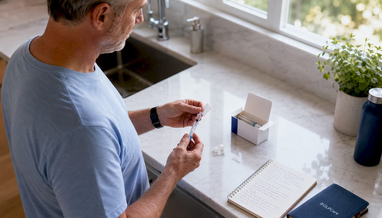 Man preparing GLP-1 injection at home