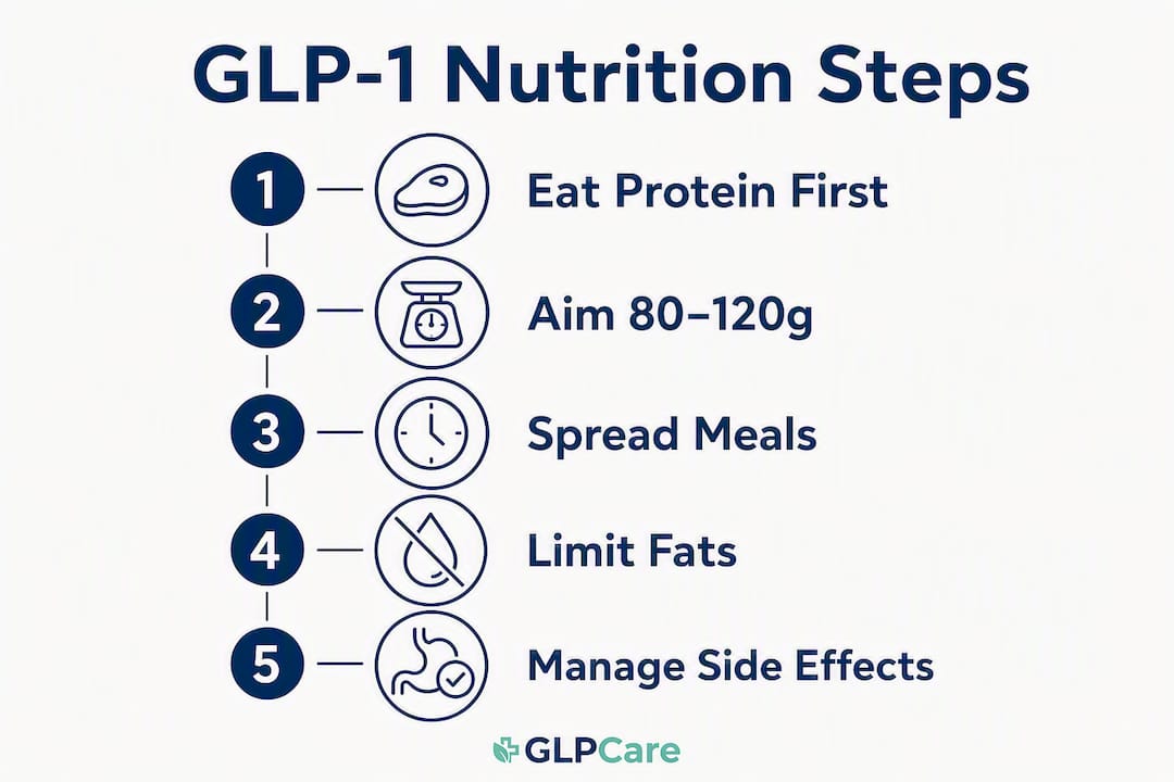 Infographic illustrating GLP-1 nutrition steps